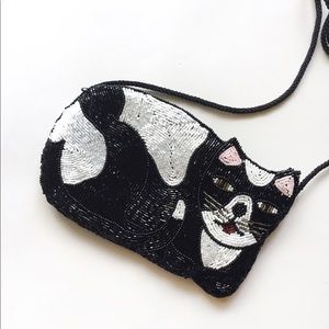 Vintage Cat Beaded Purse